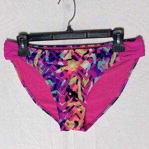 5/$25 OP Pink Blue Abstract Print Bikini Bottom L